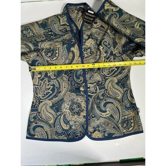 Trimdin Artisan Jacket Size Small Navy Blue Paisley Reversible Jacquard New - Picture 9 of 12
